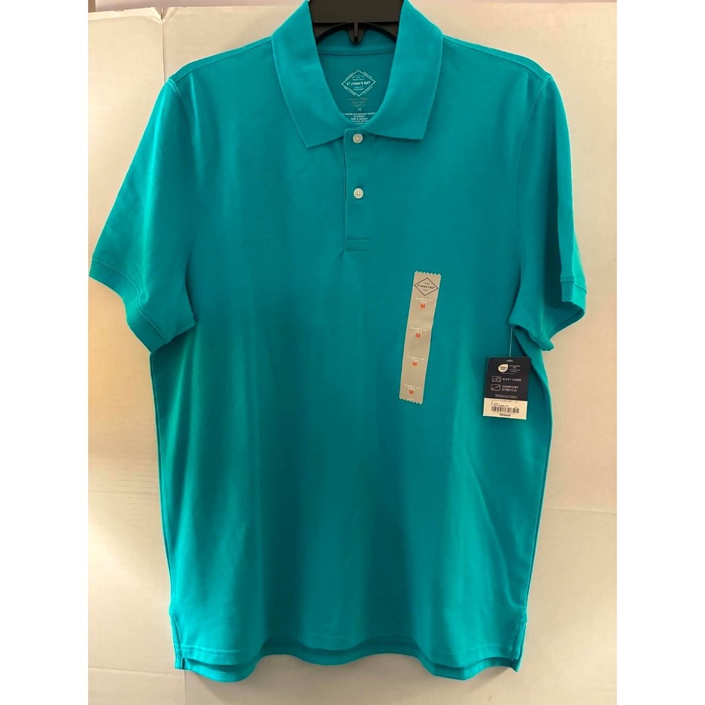 St. John's Bay Mens Medium Aqua Polo Shirt Comfort Stretch Short Sleeve